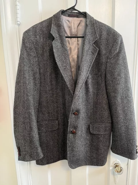 44R Boston Traders Vintage 80s Mens 2 Button Pure Wool Tweed Blazer Sport Coat