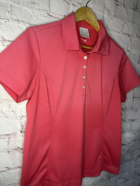 Ladies Nike Dri Fit Golf Polo Shirt Pink Collared Button Embroidered Logo Size L 3