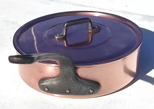 Vintage 10.6in French Copper Saute Pan W Lid Inox Lining Made France 2.5mm 7.7lb