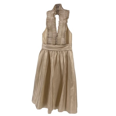 Champagne Ruffle Dress Evening Cocktail Halter Full Skirt Size 8 Watters Watters