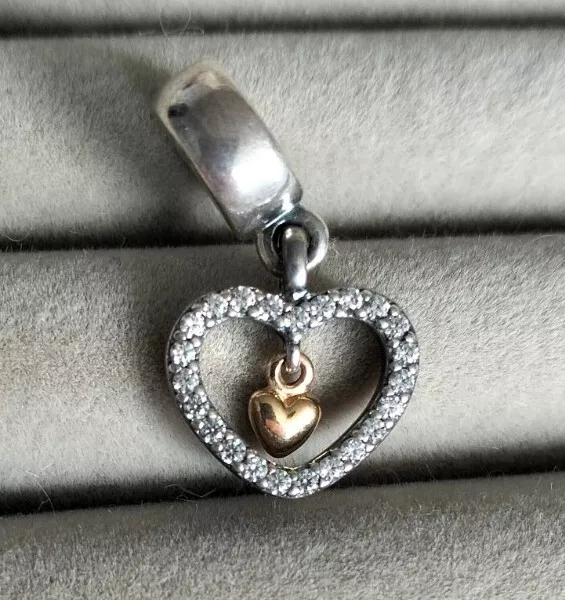 💛Forever in My Heart Two Tone 14KT GOLD Pandora Charm 791421CZ Genuine GUC