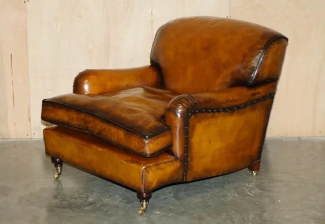 Restored Howard & Son's Style Signature Scroll Arm Style Brown Leather Armchair