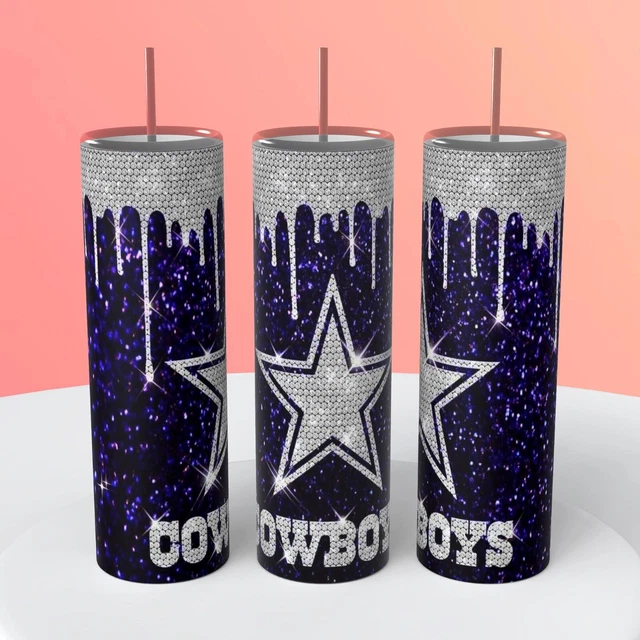 Dallas Cowboys Blue Rhinestone Drip on a 20 ounce Tumbler insulated coffee cup