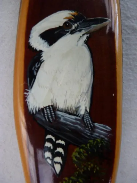 Vintage Australian Kookaburra  Plaque - Handpainted On Mulga Wood