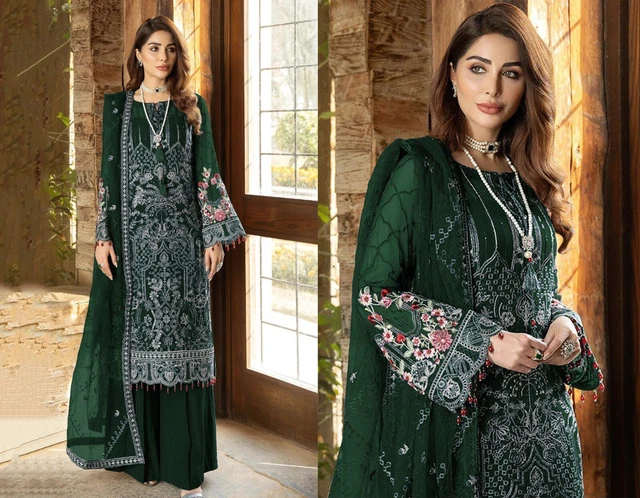 Green Party Wear Heavy Georgette Salwar Kameez Pakistani Dress Wedding Suit