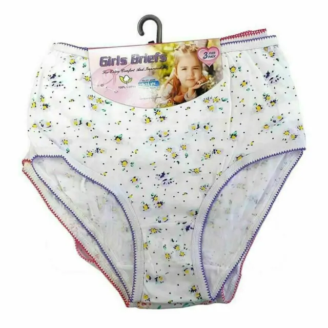 Girls 3 Pack of 100% Cotton Briefs Knickers Age 2-13 yrs Floral Design Underwear