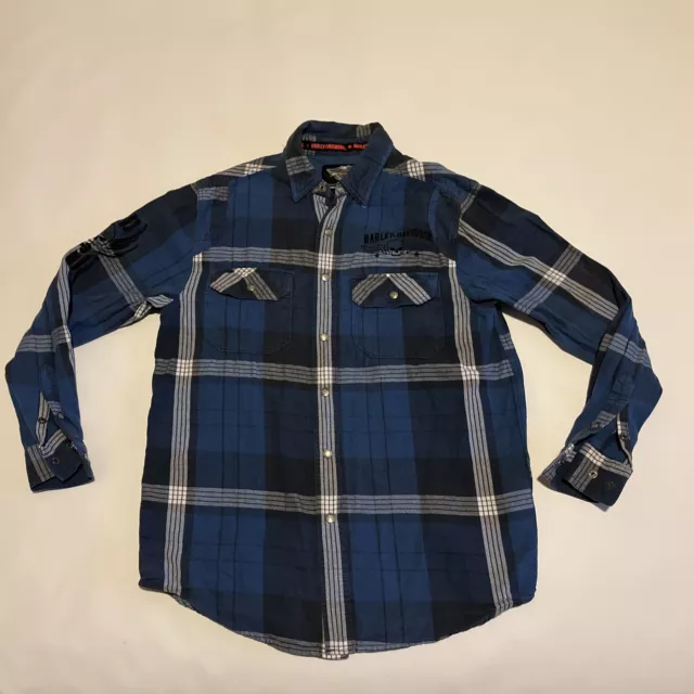 HARLEY DAVIDSON PLAID BUTTON UP BLUE SHIRT. SIZE S. Free Shipping.