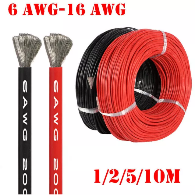 Black Red Super Soft 10m Flexible Silicone Wire Cable 16AWG 10AWG 8AWG 6AWG