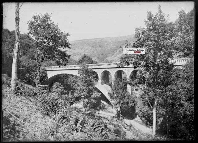 Plaque verre photo ancienne négatif noir et blanc 13x18 cm Vichy pont SNCF