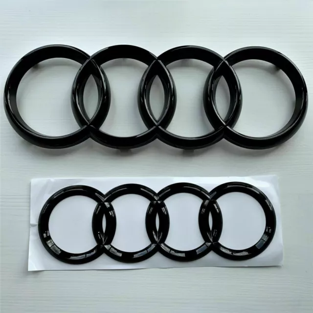 FRONT & REAR GLOSS BLACK BADGES RINGS For Audi A1 A3 A4 A5 A6 285MM And 215MM UK