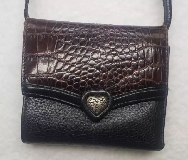 Brighton Purse Croc Embossed Mini Crossbody Bag Wallet Organizer Black Brown