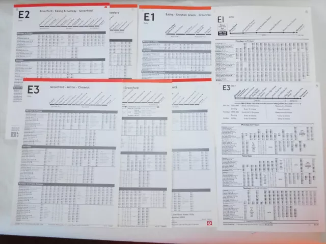 27 x LONDON TRANSPORT BUS STOP PANEL TIMETABLES ROUTES E1 to E11 1988 - 2004