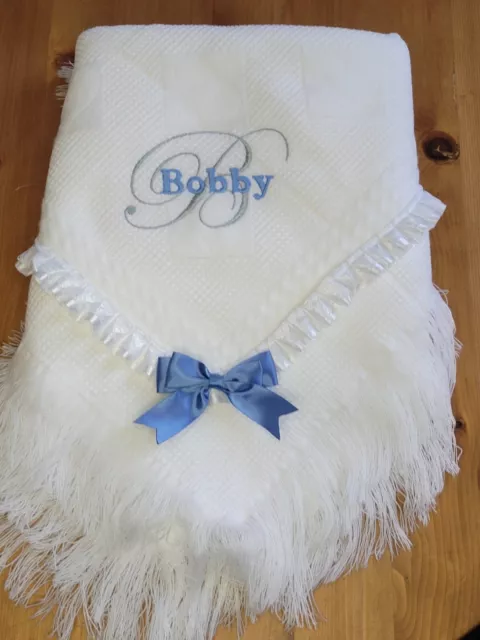 Baby shawl blanket  plain or embroidered personalised letter and name design