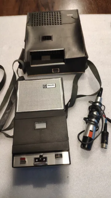 registratore a cassette vintage Philips K7 El3302, con custodia e microfono