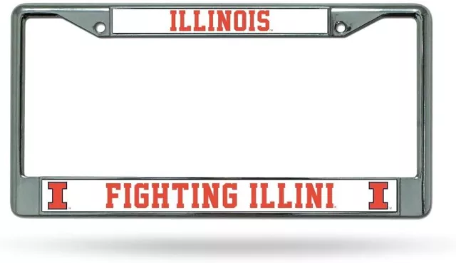 University of Illinois Illini Premium Metal License Plate Frame Chrome Tag...