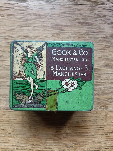 Antiguo Art Nouveau Cook & Co 18 Intercambio San Manchester Anillo Viajeros Lata
