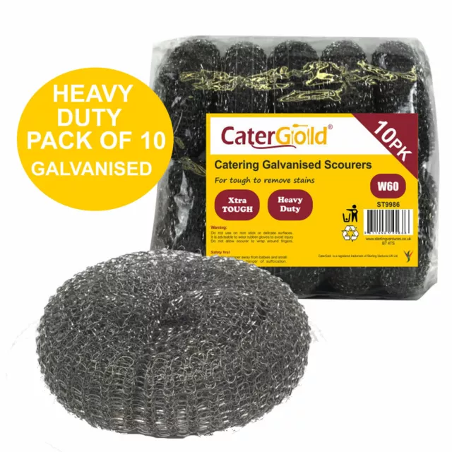 Heavy Duty Scourers W60 Galvanised Metal Extra Large Catering BBQ - Pack of 10