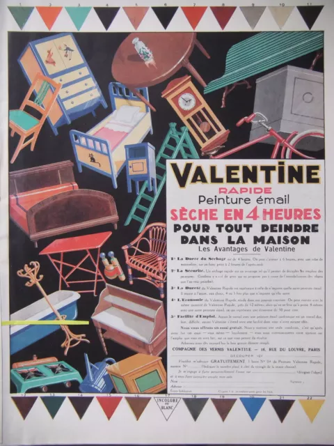 Publicite 1929 Valentine Papier Peinture Émail Pour Tout Peindre Dans La Maison