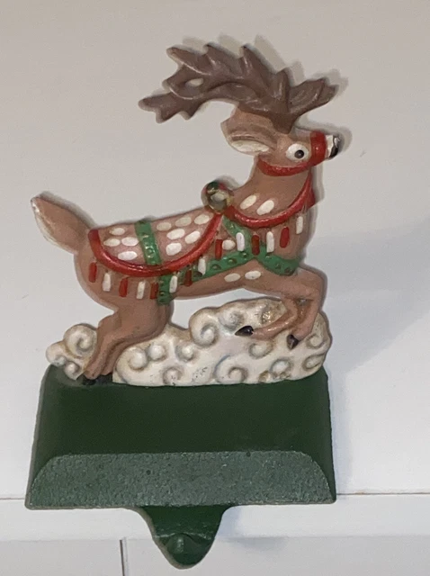 Vintage Midwest Cannon Falls SANTA'S REINDEER Cast Iron Stocking Hanger Holder