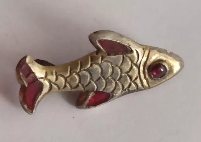 Scarce Ancient Merovingian Silver Gilded Fish Brooch With Garnet 500-700 Ad