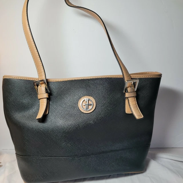 GIANI BERNINI Saffiano Dome Purse Black Brown Satchel Handbag Buckle