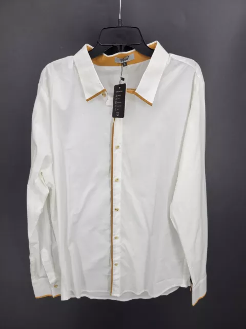 Reverb Shirt Mens Large White Brown Contrast Long Sleeve Button Up Cotton