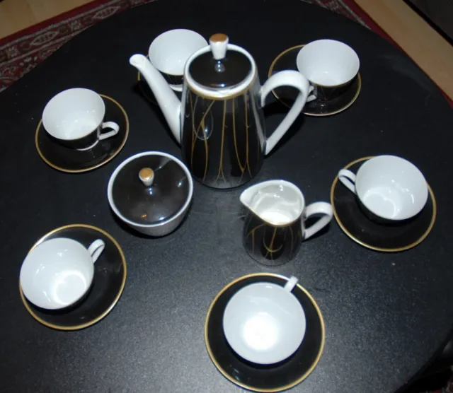 KAHLA DDR Vintage Porzellan Kafee Set 6 Kanne Milchkännchen Tassen Untertassen