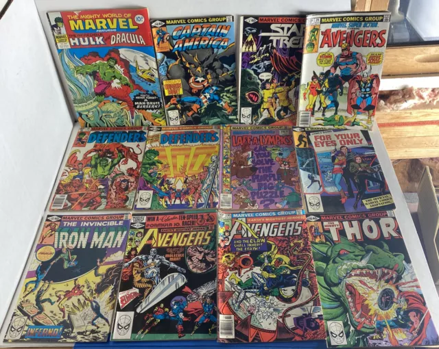 Vintage Comic Book Lot of 12 - 1970’s & 80s Marvel Avengers Thor Captain America