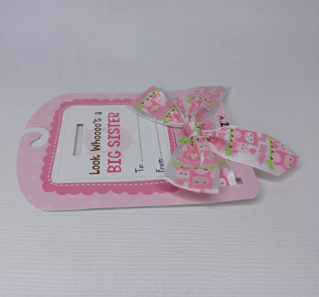 GANZ The Bear Sentiments Look Whoooo's A Big Sister Pink Owl Bow Ribbon Tag 3