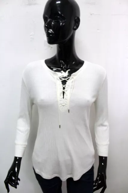 Ralph Lauren Maglione Donna Taglia M Pullover In Cotone Sweater Maglia Bianco