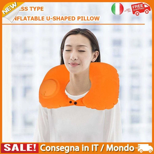 IT U Shape Travel Pillow Press Air Inflatable Airplane Neck Cushion (Orange)