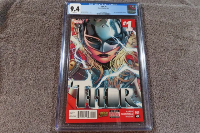 2014 MARVEL Comics THOR #1 1st cover & 3rd cameo ap JANE FOSTER as THOR  CGC 9.4