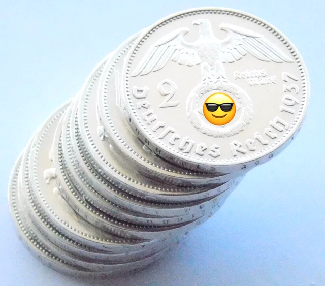 GERMAN Lot 10x Coins 2 REICHSMARK 1937 - 1939 SWASTIKA Silver 3rd Reich WW2 Mark