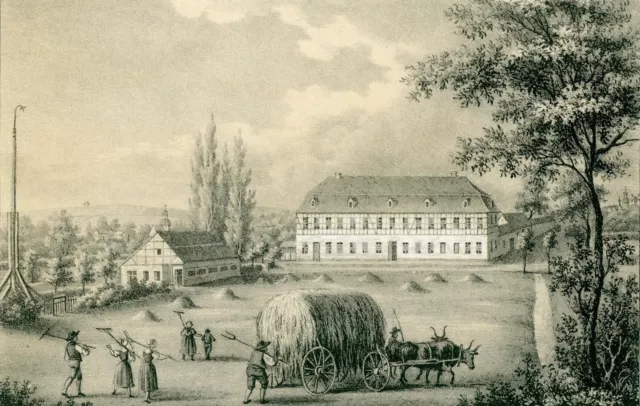 LUTHERSTADT EISLEBEN - Gesamtansicht Wiesenhaus - Tonlithographie um 1850