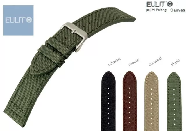 EULIT CANVAS Uhrenarmband mit Unterleder 20 od. 22 mm jetzt auch Blau (5 Farben)