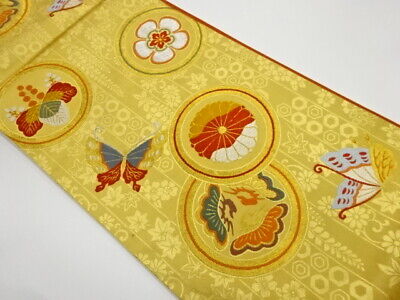 5903251: Japanese Kimono / Vintage Fukuro Obi / Woven Butterfly & Pine Tree