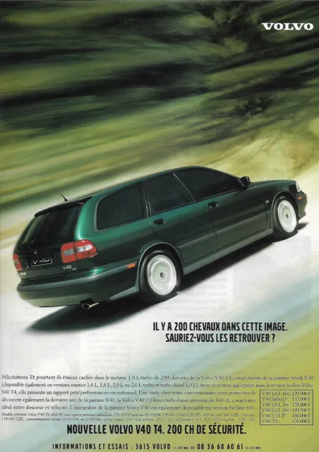1998 Volvo V40 T4 200H.p. Automobile Original Ad In French