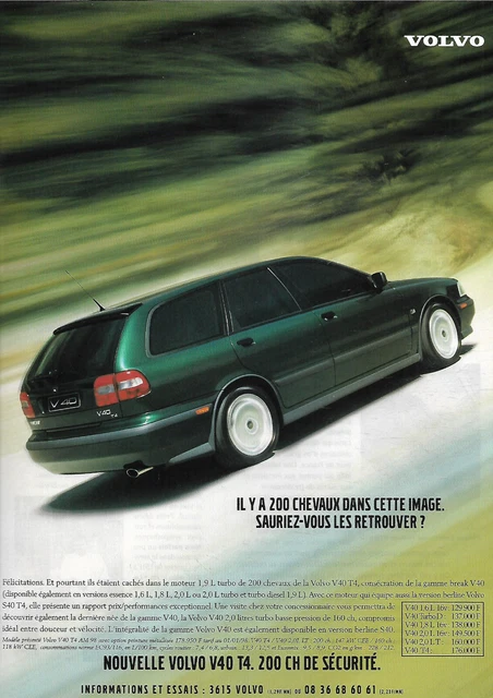 1998 Volvo V40 T4 200H.p. Automobile Original Ad In French