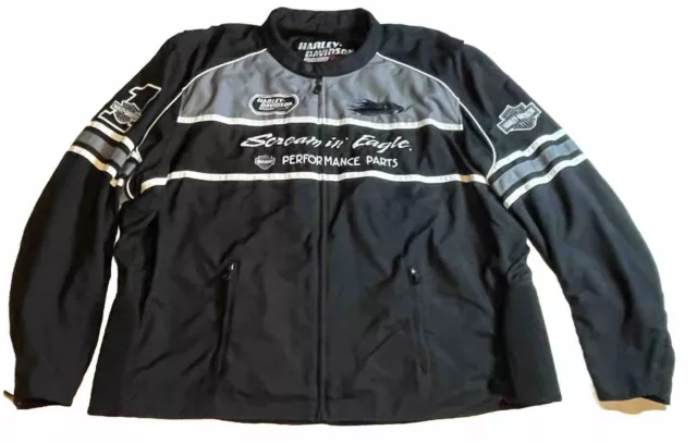 Harley Davidson Racing Jacket Screaming Eagle Black Coat MEN’S Size 5XL Full Zip