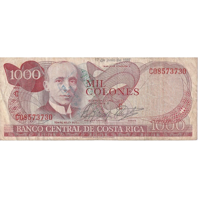 [#195559] Banknote, Costa Rica, 1000 Colones, 1983, 1987-07-17, KM:250, VG