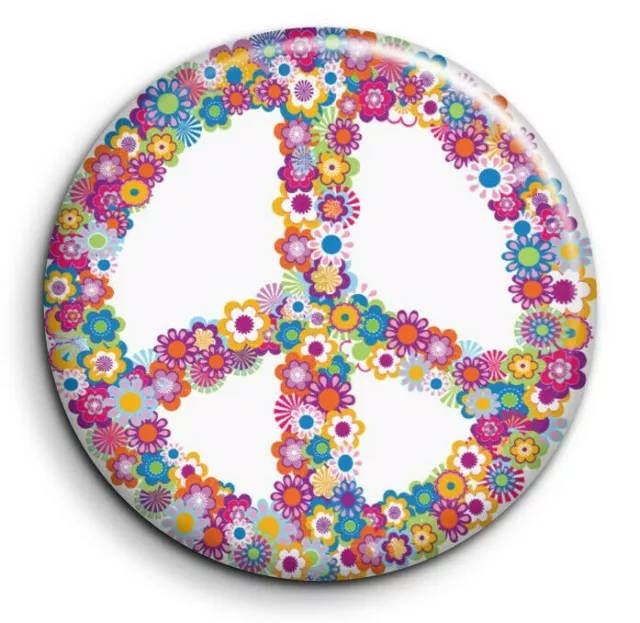 Badge Epingle 38mm Button Pin - Peace and Love - Fleurs 2