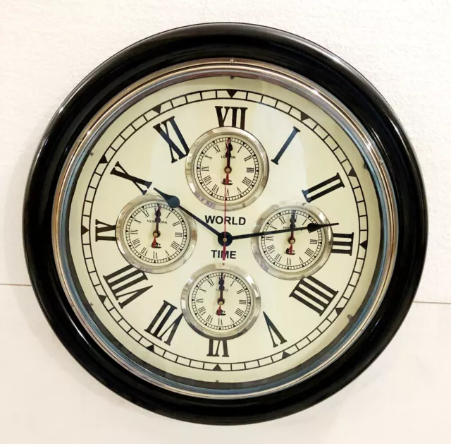 Vintage Style Brass Wooden Wall Clock~World Time Clock Wall Decor Nautical Gift