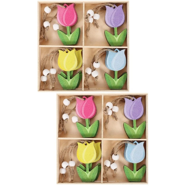 2 scatole pezzi a forma di tulipano legno ritagli in legno colorati ritagli per tulipani