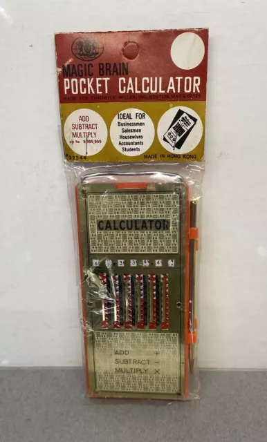 Vintage Magic Brain Pocket Calculator W/Stylus,  Made in Hong Kong In Package