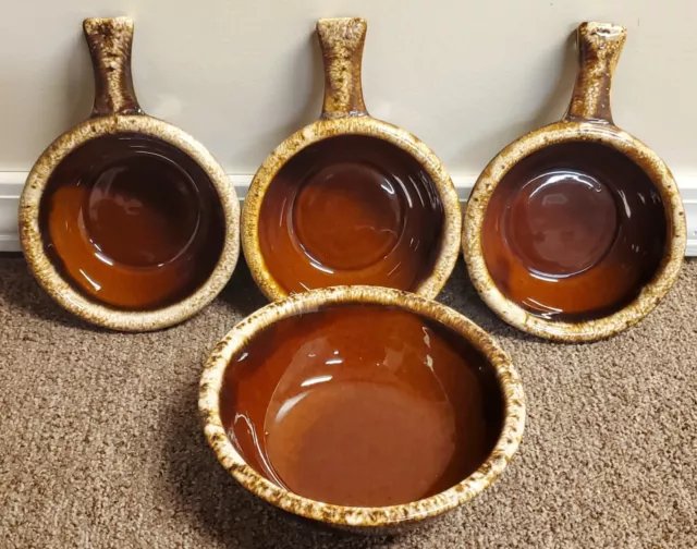 Vintage Hull USA Brown Drip Glaze Pottery 5" Cereal Bowl (1) Soup (3) ~Lot of 4