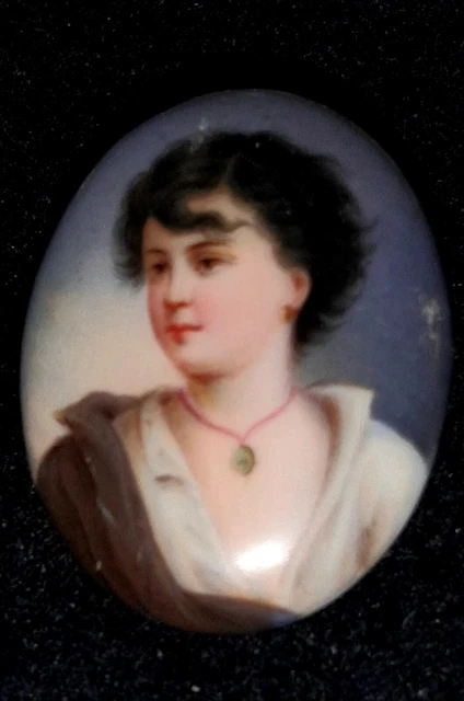 Spilla Pendente Cameo Miniatura Porcellana Dipinta Ragazza Napoli