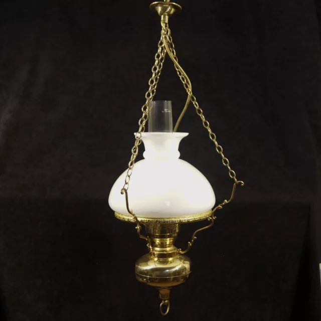 Brass and Glass Electric Hanging Pendent Ceiling Light The Form of an Oil Lamp