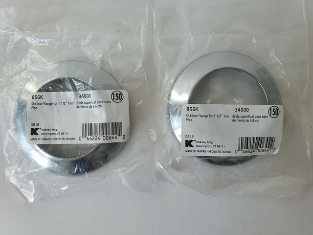 Keeney pack of 2 Chrome Shallow Flange Sure Grip 1-1/2" Iron tube, 856K