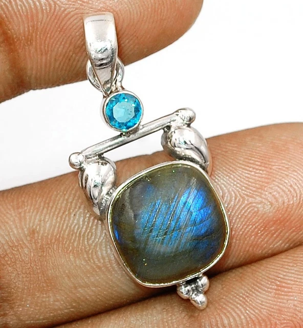 Natural Blue Fire Labradorite -Madagascar 925 Sterling Silver Pendant, CT31-9