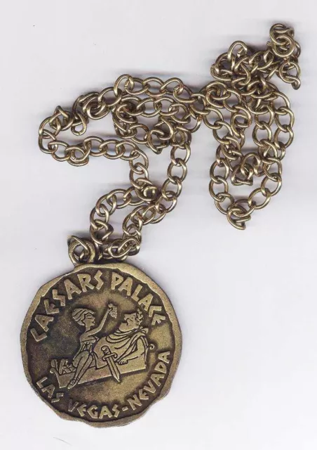 Vintage Caesars Palace Las Vegas Gold Tone Medallion  Necklace  1970s with Chain